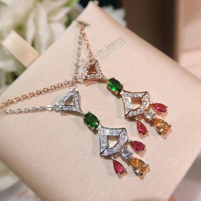 Bvlgari飾品 寶格麗diva系列高端定制裙子項鏈 925純銀18k金鑲寶石扇形裙子鑽項鏈  zgbq3095